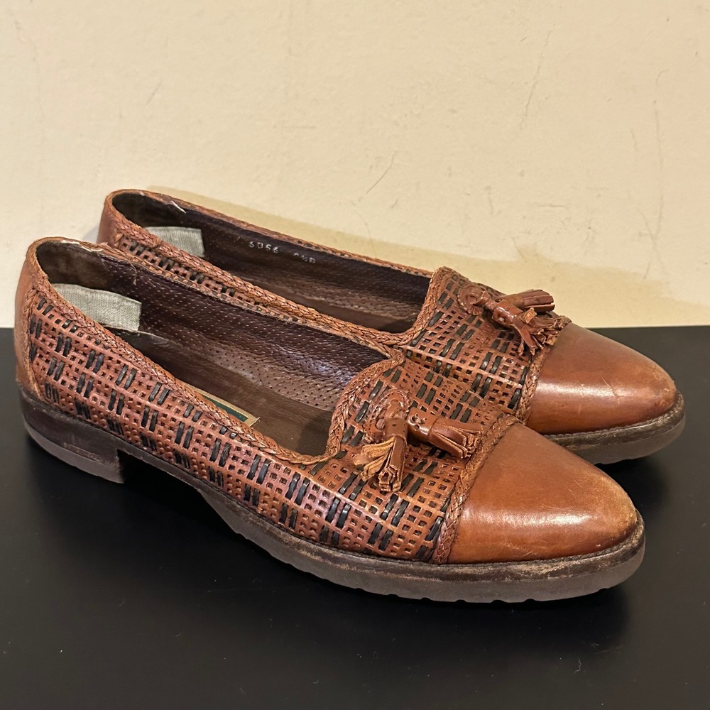 Cole Haan Country Brown Woven Leather Tassel Loafers Made in Italy 9.5B